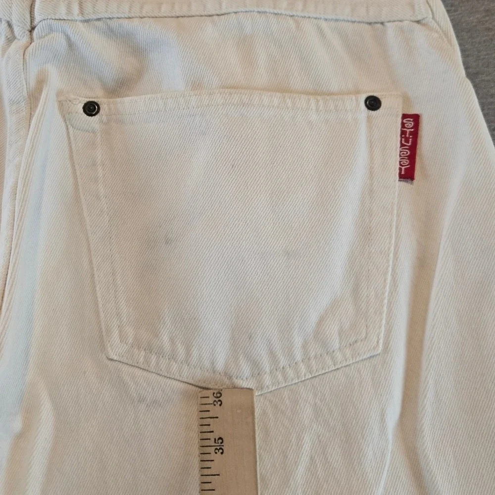 Vintage Stussy Jeans Mens 34 Cream Baggy Made USA Button Fly Denim 80's Skater
